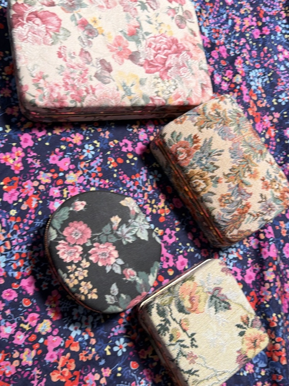 Vintage 90/80s Floral Tapestry Jewelry Box - set of 4